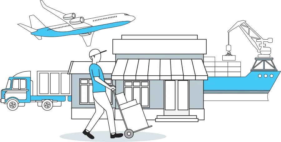 Illustration of business insurance: shipping, transport, construction and commercial property